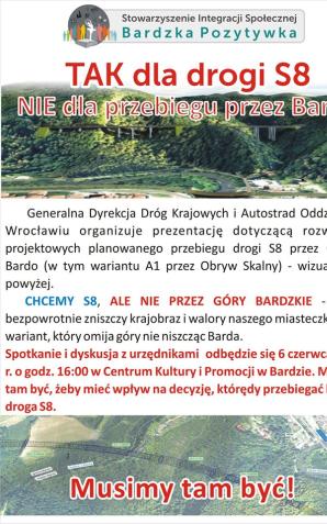 Bardo: Mieszkańcy i miłośnicy Barda organizują protest w związku z opublikowanymi przez GDDKiA wariantami przebiegu planowanej drogi S8 przez Bardo i Przełom Nysy Kłodzkiej
